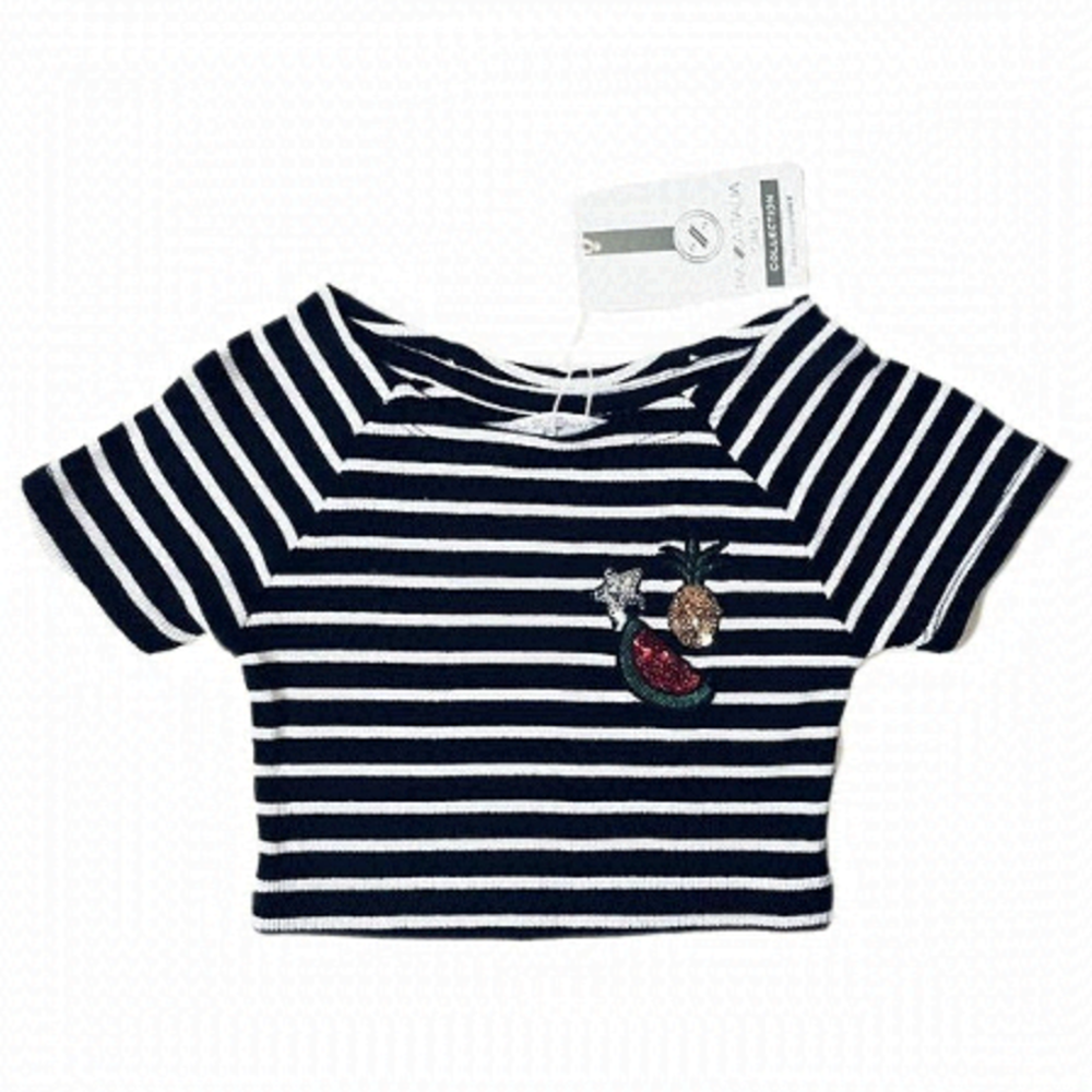 piazza Italia B&W Striped Ribbed Crop Top